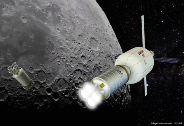 надувной модуль Bigelow Aerospace на орбите Луны