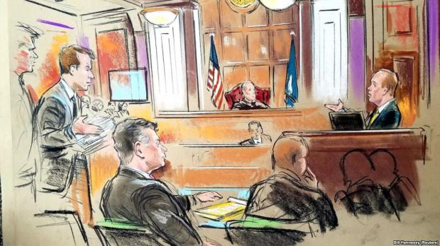 Замальовка із засідання суду над Полом Манафртом (ліворуч попереду)/reuters